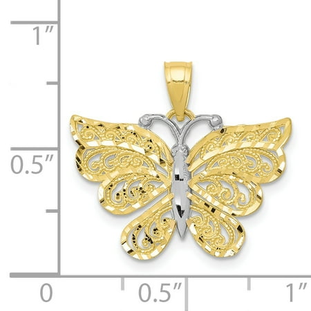 10K White Gold & Yellow Gold Themed Jewelry Pendants & Charms Solid 23 mm 20 mm Butterfly Pendant 